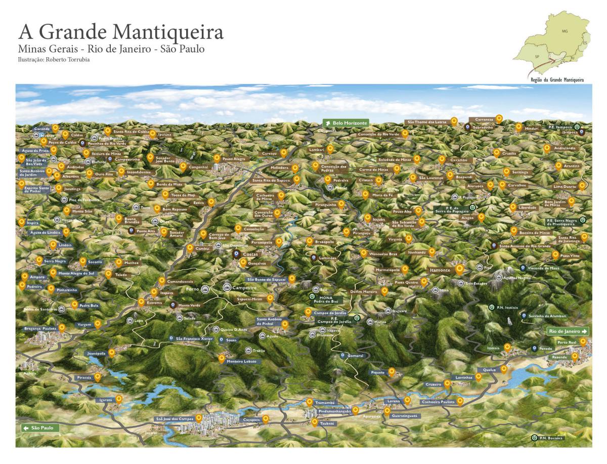 Mapa ilustrado da Região da Grande Mantiqueira - Ilustração Roberto Torrubia 